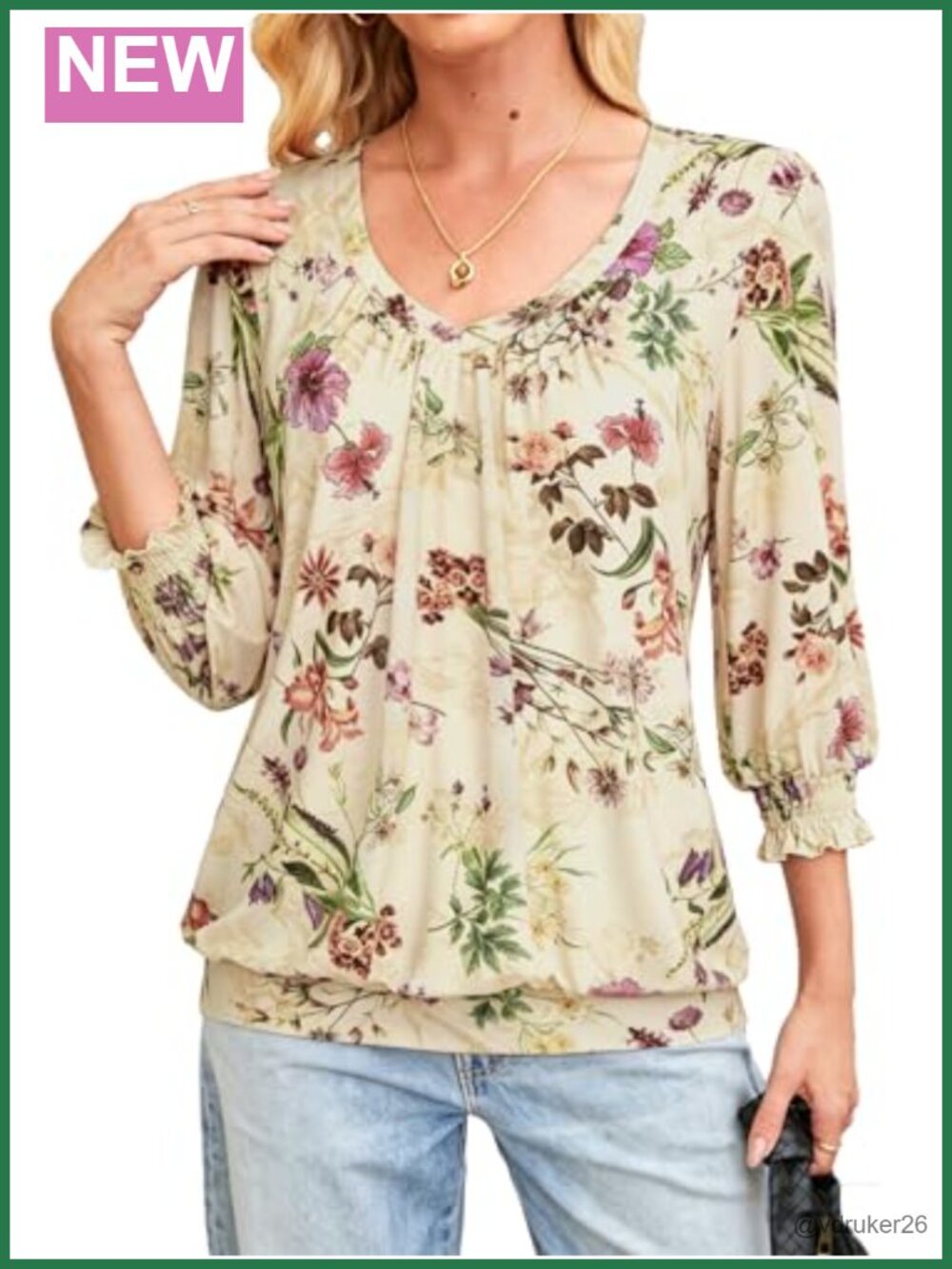 Womens Lyocell Blend 3/4 Sleeve V-Neck T-Shirt Casual Work Blouse
